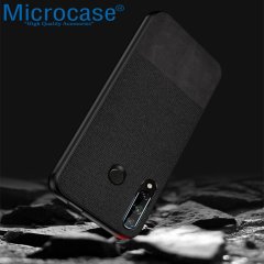 Huawei P Smart 2021 Fabrik Serisi Kumaş ve Deri Kılıf - Siyah