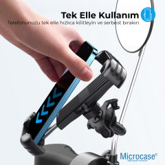 Micorcase HL-152D Motosiklet Scooter Telefon Tutucu - Titreşim ve Darbe Korumalı Dikiz Ayna Bağlantılı Güvenlik Kilitli Kurye Telefon Standı - AL5742