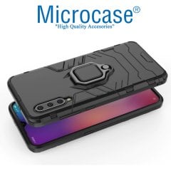 Microcase Xiaomi Mi 9 Explorer Batman Serisi Yüzük Standlı Armor Kılıf - Siyah + Tam Kaplayan Çerçeveli Cam