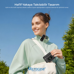 Microcase SX22 Kablosuz Yaka Mikrofonu - 80 Saat Şarjlı, Gürültü Engelleme, 50m Mesafe, Type-C ve iPhone Uyumlu Profesyonel Çiftli Mikrofon Seti - AL5796