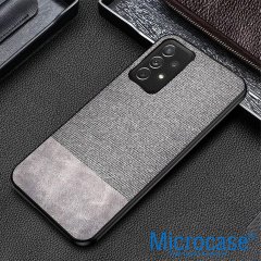 Microcase Samsung Galaxy A73 5G Fabrik Kumaş ve Deri Desen Kılıf -Gri