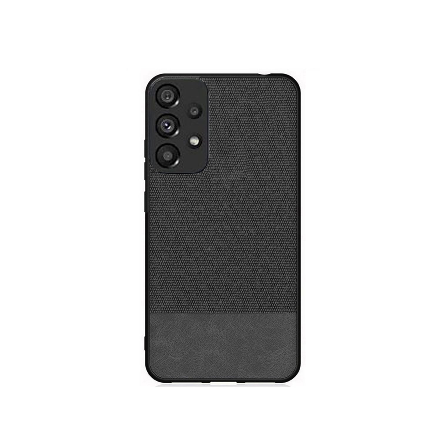 Microcase Samsung Galaxy A73 5G Fabrik Kumaş ve Deri Desen Kılıf -Siyah