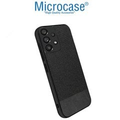 Microcase Samsung Galaxy A73 5G Fabrik Kumaş ve Deri Desen Kılıf -Siyah