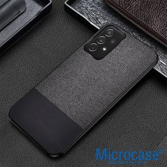 Microcase Samsung Galaxy A73 5G Fabrik Kumaş ve Deri Desen Kılıf -Siyah