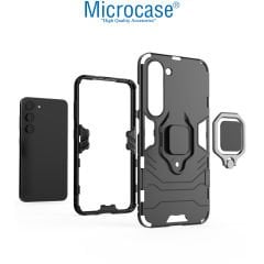 Microcase Samsung Galaxy S23 Plus Batman Serisi Yüzük Standlı Armor Kılıf - Siyah AL3349
