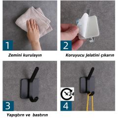 Microcase Yapışkanlı Metal Banyo Mutfak Eşya Havlu Vb. Ürün Askılığı Siyah  -AL4618  2 Adet