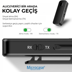 Microcase M18 2'si 1 Arada Bluetooth 5.3 Alıcı Verici AUX Adaptör - Araç içi Eller Serbest Konuşma Kiti, Kablosuz Ses Transmitter RX TX Modlu - AL5779