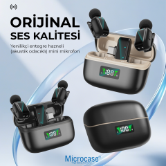 Microcase SX-35 Mini Kablosuz Yaka Mikrofonu Şarj Kutulu - 360° Ses Algılama, CD Kalitesi, Type-C Dijital Ekranlı Çiftli Mikrofon Seti - AL5797