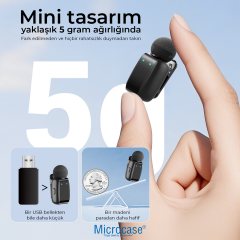 Microcase SX-35 Mini Kablosuz Yaka Mikrofonu Şarj Kutulu - 360° Ses Algılama, CD Kalitesi, Type-C Dijital Ekranlı Çiftli Mikrofon Seti - AL5797