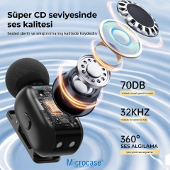 Microcase SX-35 Mini Kablosuz Yaka Mikrofonu Şarj Kutulu - 360° Ses Algılama, CD Kalitesi, Type-C Dijital Ekranlı Çiftli Mikrofon Seti - AL5797