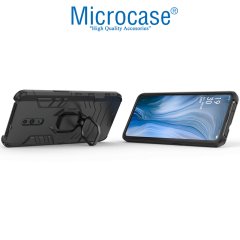 Microcase Oppo Reno Batman Serisi Yüzük Standlı Armor Kılıf - Siyah + Tam Kaplayan Çerçeveli Cam