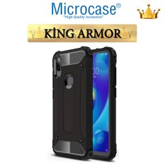 Microcase Xiaomi Redmi Note 7 - Note 7 Pro King Serisi Armor Perfect Koruma Kılıf Siyah + Tempered Glass Cam Koruma (SEÇENEKLİ)