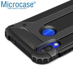 Microcase Xiaomi Redmi Note 7 - Note 7 Pro King Serisi Armor Perfect Koruma Kılıf Siyah + Tempered Glass Cam Koruma (SEÇENEKLİ)