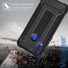 Microcase Xiaomi Redmi Note 7 - Note 7 Pro King Serisi Armor Perfect Koruma Kılıf Siyah + Tempered Glass Cam Koruma (SEÇENEKLİ)