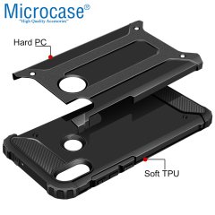 Microcase Xiaomi Redmi Note 7 - Note 7 Pro King Serisi Armor Perfect Koruma Kılıf Siyah + Tempered Glass Cam Koruma (SEÇENEKLİ)