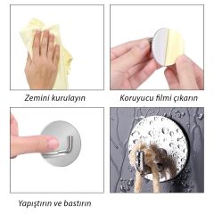 Microcase  Yapışkanlı  Paslanmaz Çelik Banyo Mutfak Eşya Havlu Vb Metal Askılık Yuvarlak Tasarım - AL4935 1 Adet