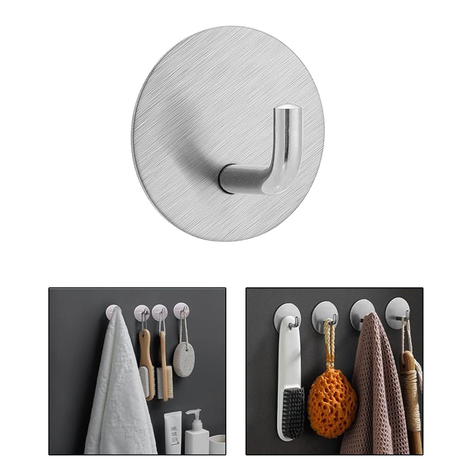 Microcase  Yapışkanlı  Paslanmaz Çelik Banyo Mutfak Eşya Havlu Vb Metal Askılık Yuvarlak Tasarım - AL4935 1 Adet