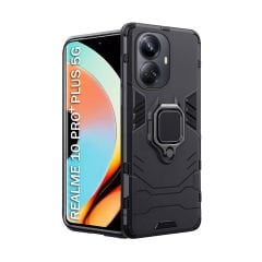 Microcase Realme 10 Pro Plus Batman Serisi Yüzük Standlı Armor Kılıf - Siyah AL3349