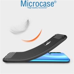 Microcase Huawei Nova 5i Brushed Carbon Fiber Silikon Kılıf - Siyah + Tempered Glass Cam Koruma