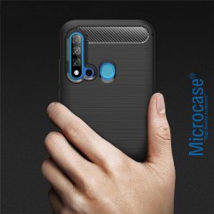 Microcase Huawei Nova 5i Brushed Carbon Fiber Silikon Kılıf - Siyah
