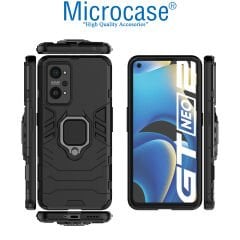 Microcase Realme GT2 / GT Neo 2 Batman Serisi Yüzük Standlı Armor Kılıf - Siyah AL3349