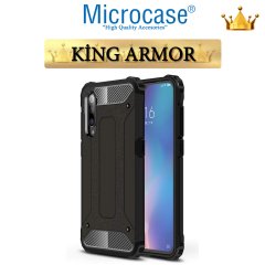 Microcase Xiaomi Mi 9 King Serisi Armor Perfect Koruma Kılıf Siyah + Tempered Glass Cam Koruma (SEÇENEKLİ)
