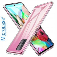 Microcase Samsung Galaxy A71 İnce 0.2 mm Soft Silikon Kılıf - Şeffaf + Tempered Glass Cam Koruma
