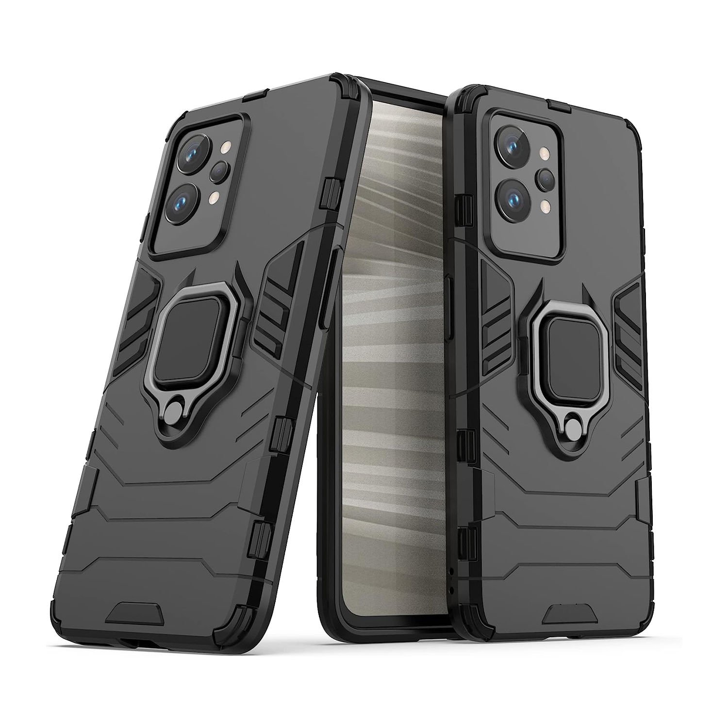 Microcase Realme GT2 Pro Batman Serisi Yüzük Standlı Armor Kılıf - Siyah AL3349