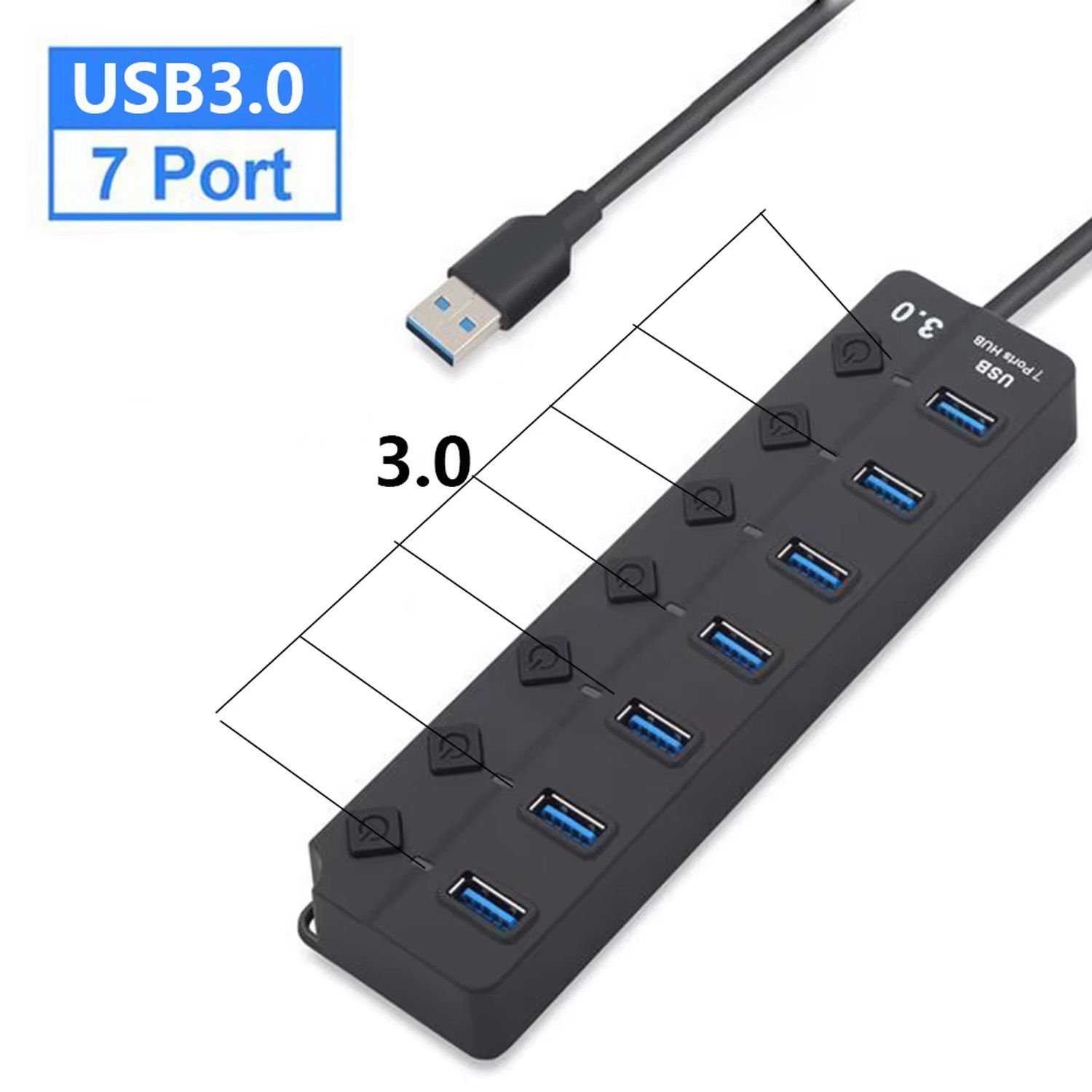 Microcase 7 Port Usb 3.0 Hub Çoklayıcı Çoğaltıcı Aç/Kapa Düğmeli 1.2 mt ZR970 - AL4923