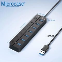 Microcase 7 Port Usb 3.0 Hub Çoklayıcı Çoğaltıcı Aç/Kapa Düğmeli 1.2 mt ZR970 - AL4923