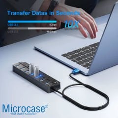 Microcase 7 Port Usb 3.0 Hub Çoklayıcı Çoğaltıcı Aç/Kapa Düğmeli 1.2 mt ZR970 - AL4923