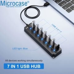 Microcase 7 Port Usb 3.0 Hub Çoklayıcı Çoğaltıcı Aç/Kapa Düğmeli 1.2 mt ZR970 - AL4923