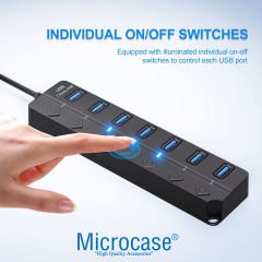 Microcase 7 Port Usb 3.0 Hub Çoklayıcı Çoğaltıcı Aç/Kapa Düğmeli 1.2 mt ZR970 - AL4923