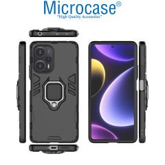 Microcase Xiaomi Poco F5 / Redmi Note 12 Turbo Batman Serisi Yüzük Standlı Armor Kılıf - Siyah AL3349