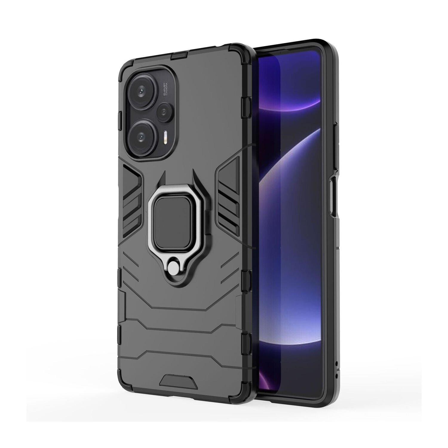 Microcase Xiaomi Poco F5 / Redmi Note 12 Turbo Batman Serisi Yüzük Standlı Armor Kılıf - Siyah AL3349