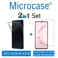 Microcase Samsung Galaxy A81 İnce 0.2 mm Soft Silikon Kılıf - Şeffaf + Tempered Glass Cam Koruma