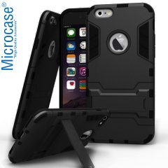 Microcase iPhone 6 Plus - 6s Plus Alfa Serisi Armor Standlı Perfect Koruma Kılıf - Siyah + Tempered Glass Cam Koruma