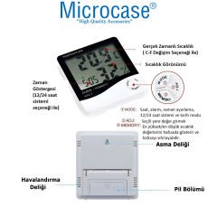 Microcase Dijital Termometre Sıcaklık Ve Nem Ölçer Masa Saati Higrometre-AL4562