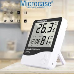 Microcase Dijital Termometre Sıcaklık Ve Nem Ölçer Masa Saati Higrometre-AL4562