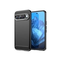 Microcase Google Pixel 9 Pro XL ile Uyumlu Brushed Carbon Fiber Silikon Kılıf - Siyah AL3332
