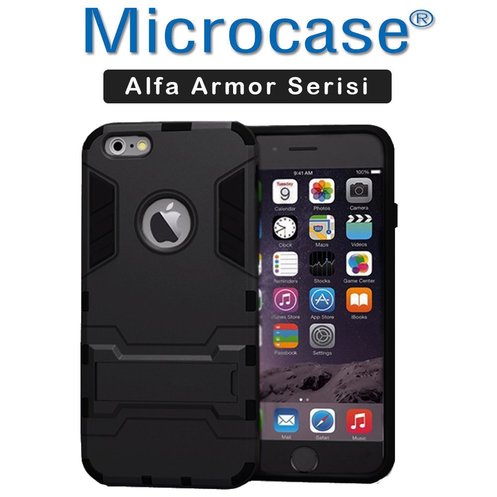 Microcase iPhone 7 Alfa Serisi Armor Standlı Perfect Koruma Kılıf - Siyah