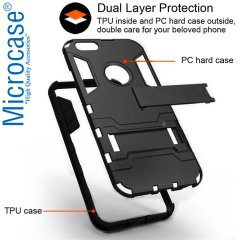 Microcase iPhone 7 Alfa Serisi Armor Standlı Perfect Koruma Kılıf - Siyah
