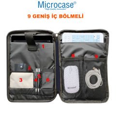 Microcase 9-12 inch Çok Gözlü Su Geçirmez Darbelere Dayanıklı Tablet Çantası AL4346 Lacivert Krem Gri