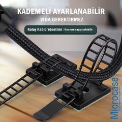 Microcase Kendinden Yapışkanlı Microcase Ayarlanabilir Yapışkanlı Kablo Düzenleyici ve Sabitleyici Klips 15 Adet AL5409