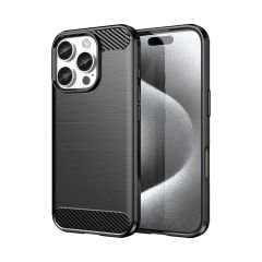 Microcase Iphone 16 Pro ile Uyumlu Brushed Carbon Fiber Silikon Kılıf - Siyah AL3332