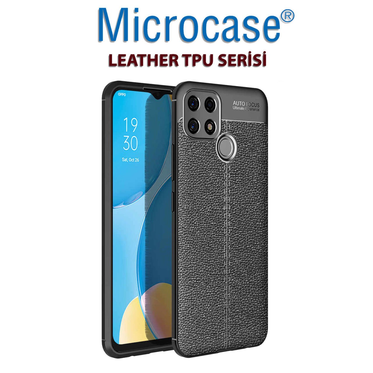 Microcase Oppo A15S Leather Tpu Silikon Kılıf - Siyah