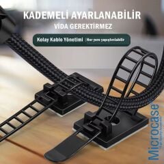 Microcase Kendinden Yapışkanlı Microcase Ayarlanabilir Yapışkanlı Kablo Düzenleyici ve Sabitleyici Klips 20 Adet AL5409