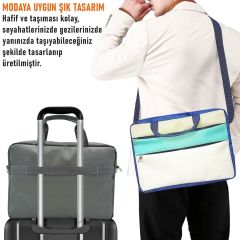 Microcase iPad Pro 12.9 Bütün serileri ile uyumlu Tablet Macbook Laptop Tablet Çantası 2 Bölmeli AL4821 Krem Turkuaz Bej
