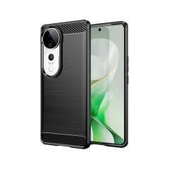 Microcase Vivo v40 ile Uyumlu Brushed Carbon Fiber Silikon Kılıf - Siyah AL3332