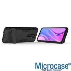 Microcase Xiaomi Redmi 9 Alfa Serisi Armor Standlı Perfect Koruma Kılıf - Siyah